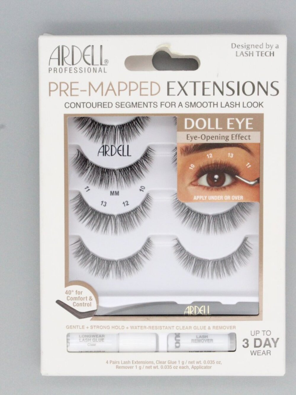 Ardell Pre-Mapped Extensions Doll Eye Lash Kit 4 Pairs Glue Remover Applicator